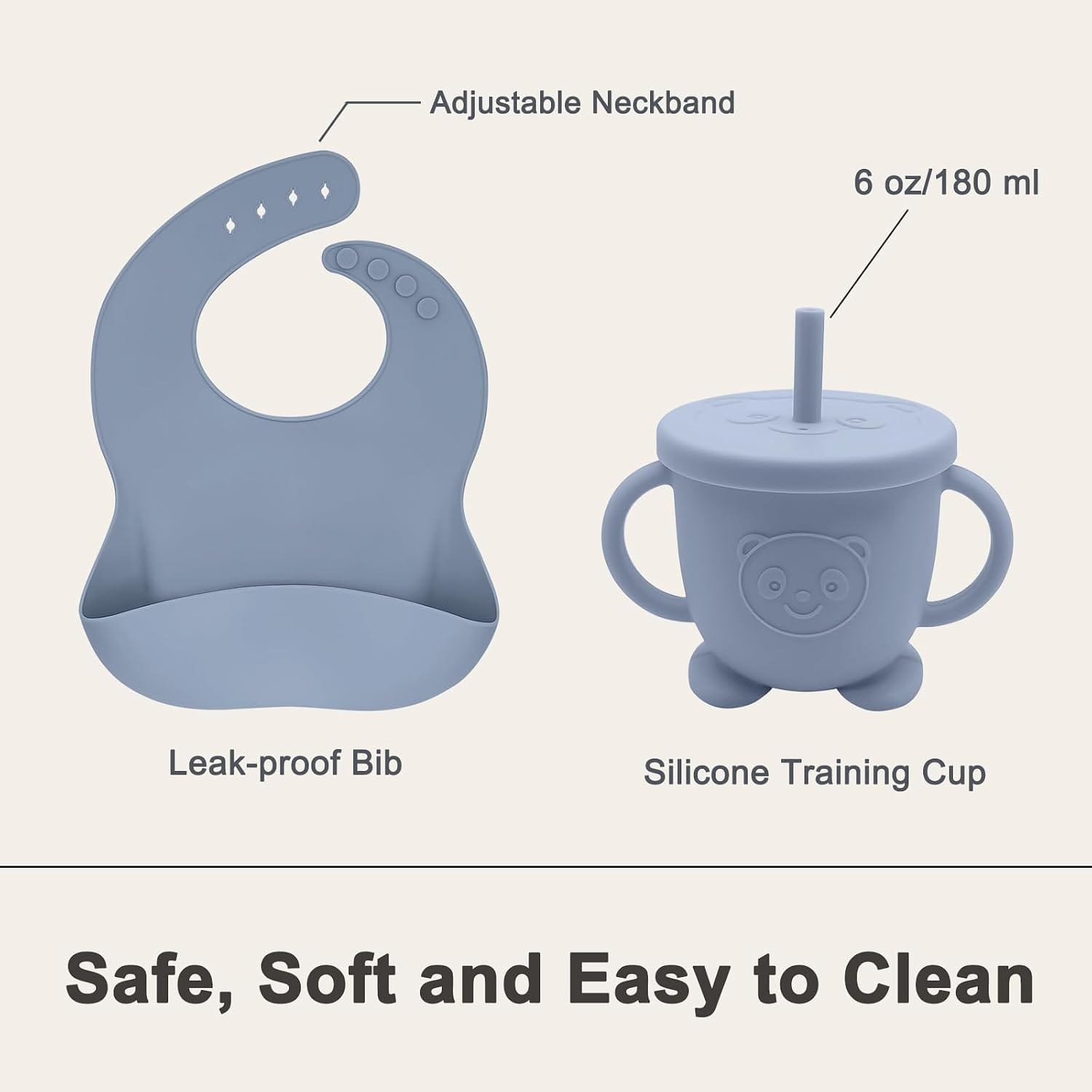 Silicone Baby Feeding Set | Baby Led Weaning Supplies Includes Suction Bowls and Divided Plates, Adjustable Bib, Baby Utensils S