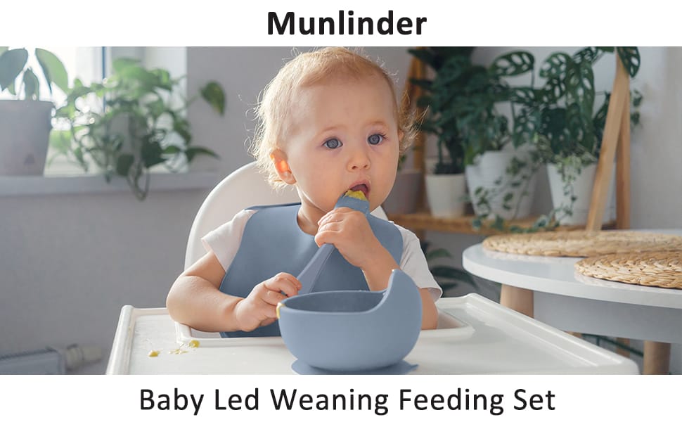 Silicone Baby Feeding Set | Baby Led Weaning Supplies Includes Suction Bowls and Divided Plates, Adjustable Bib, Baby Utensils S