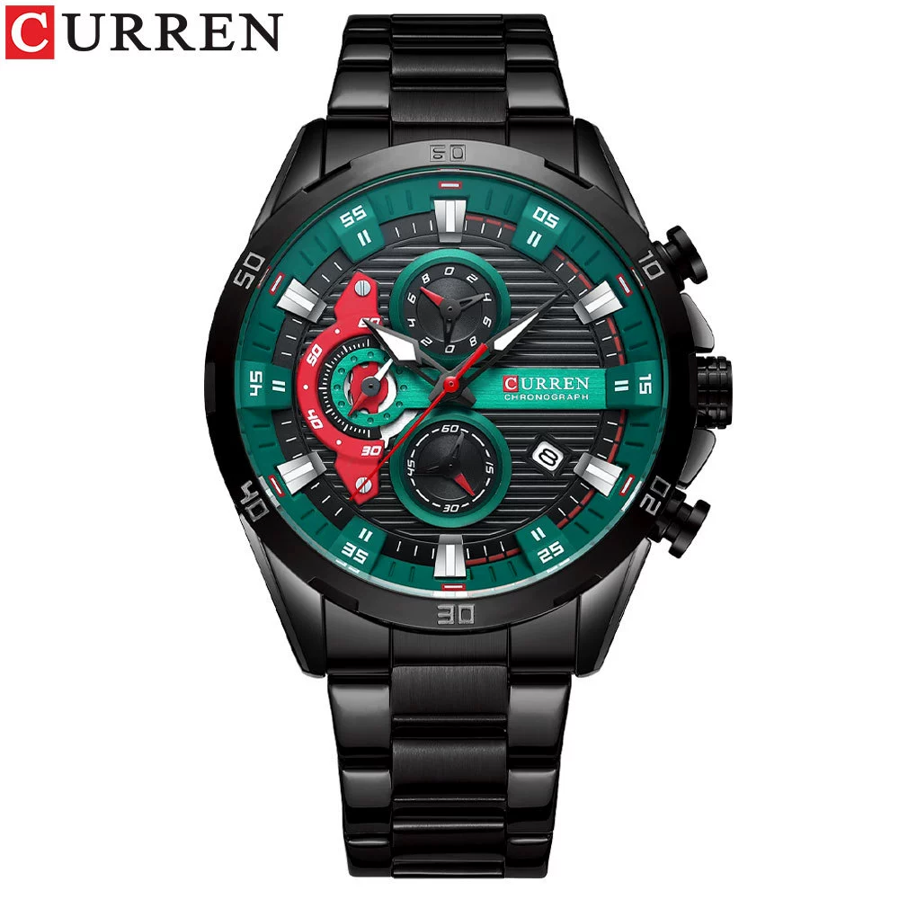 Orologio da uomo in acciaio inossidabile con quadrante luminoso e cronografo elegante