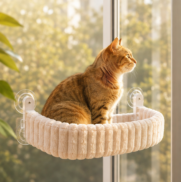 Plush cat window hammock for comfortable indoor lounging