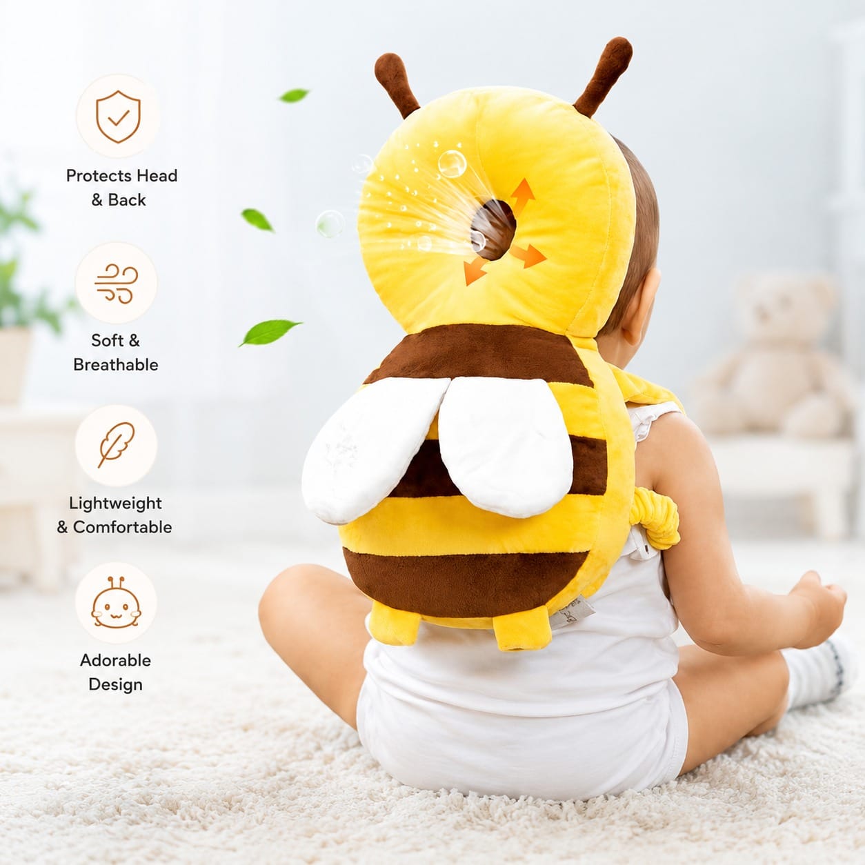 Baby wearing soft head protector cushion