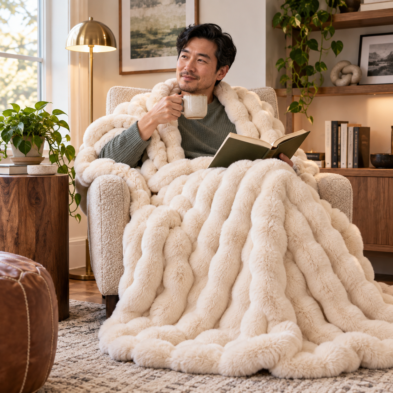 Elegant interior design styling featuring the soft throw blanket
