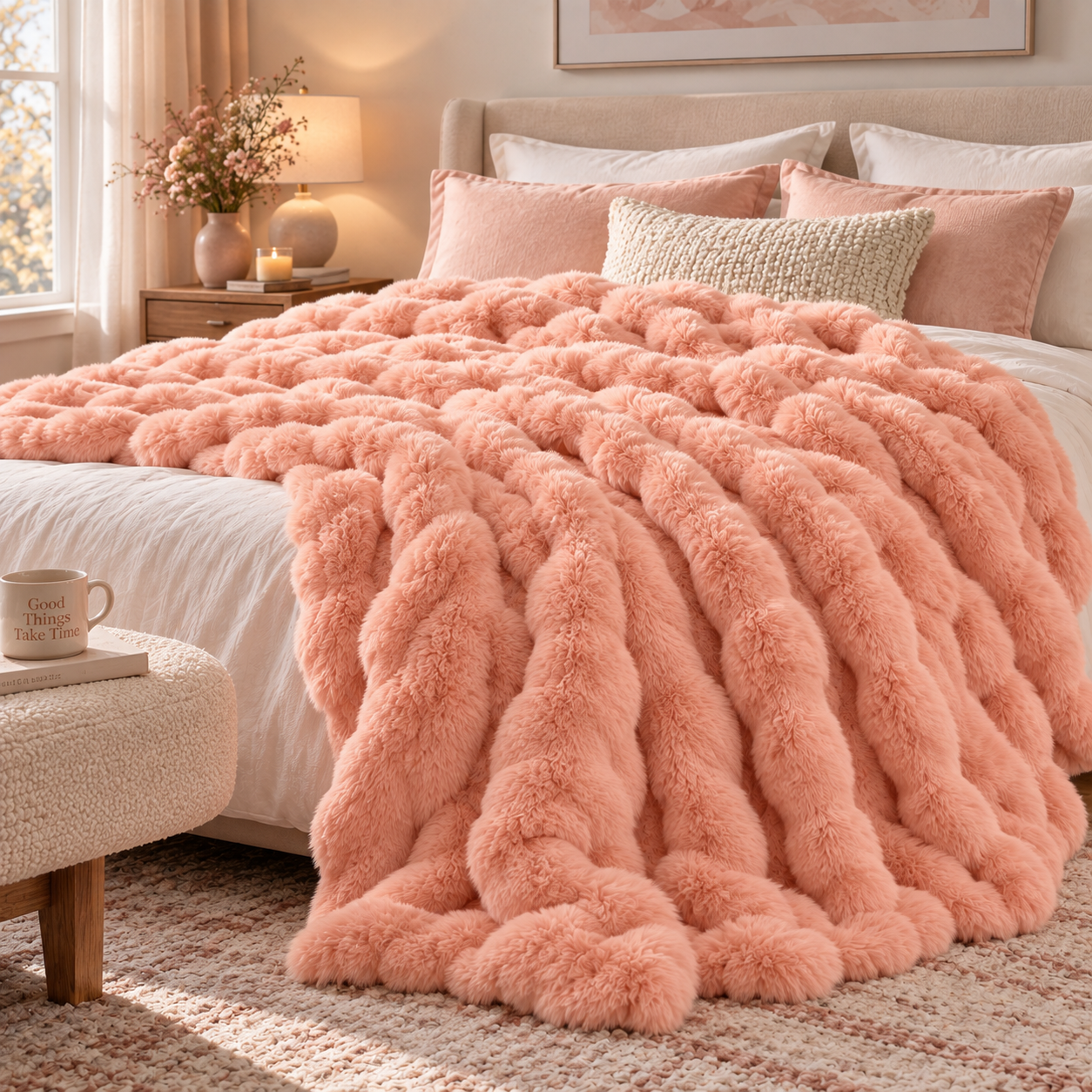 Inviting bedroom scene featuring the cozy and warm blanket