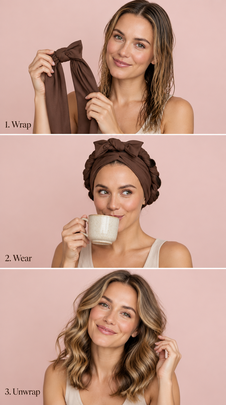 Wrapping damp hair in band