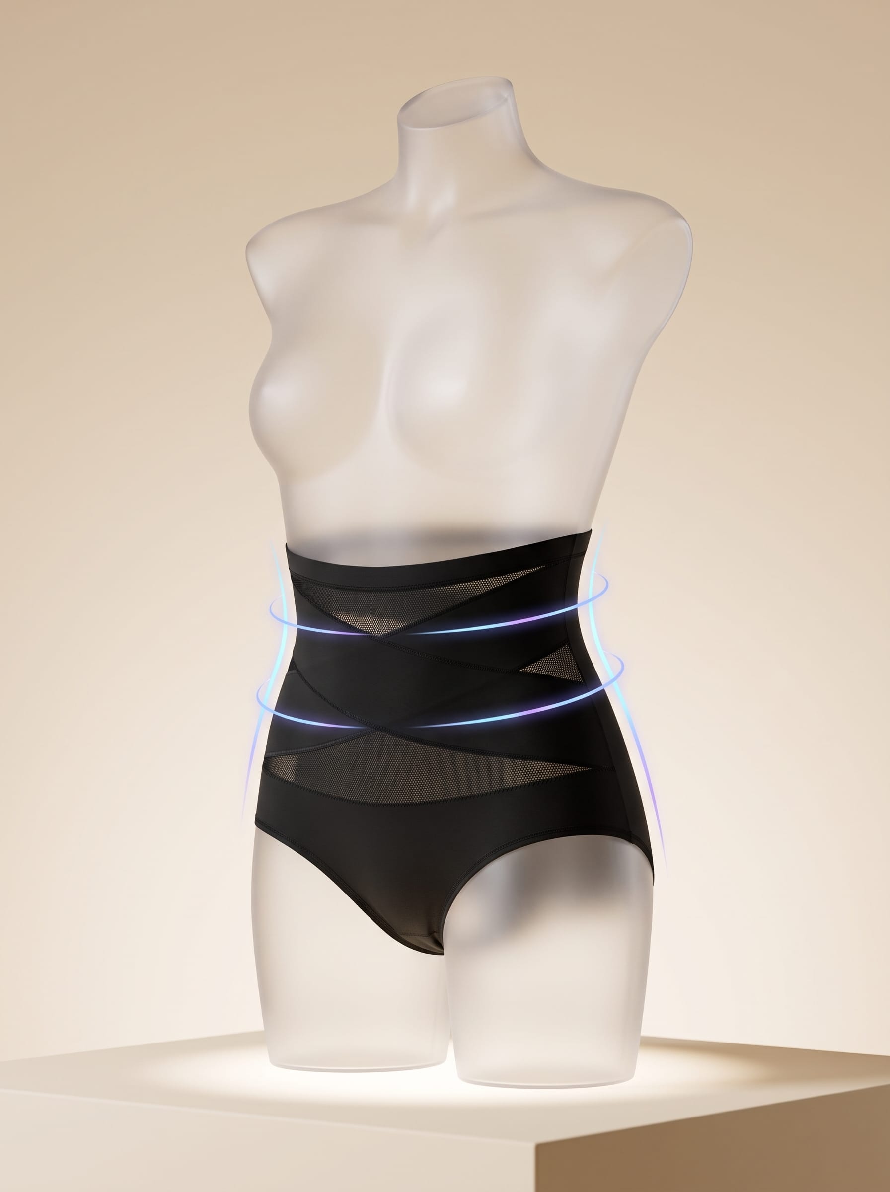 Woman feeling confident and comfortable in high waist briefs that provide reliable all day hold