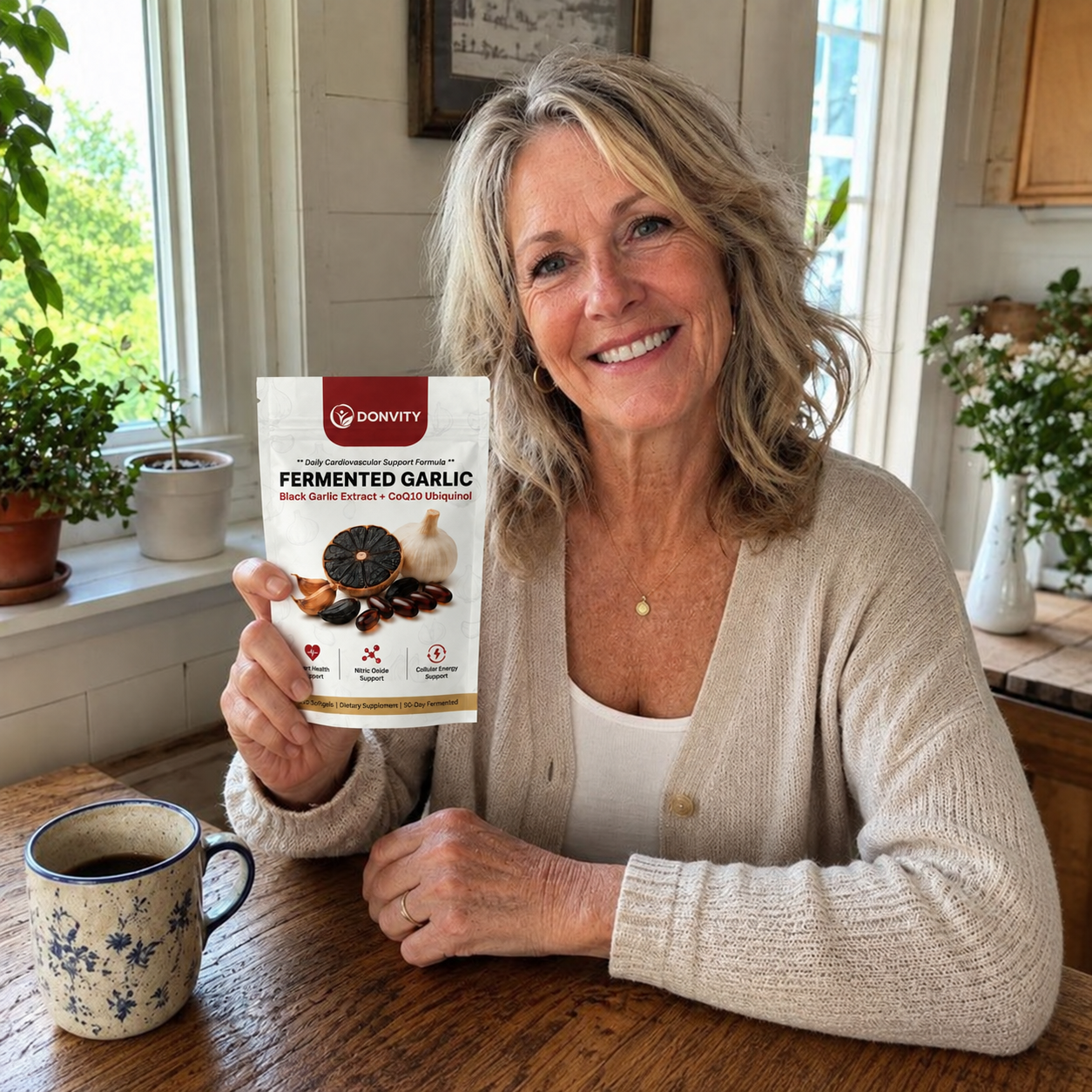 Satisfied customer smiling after using our product for daily energy