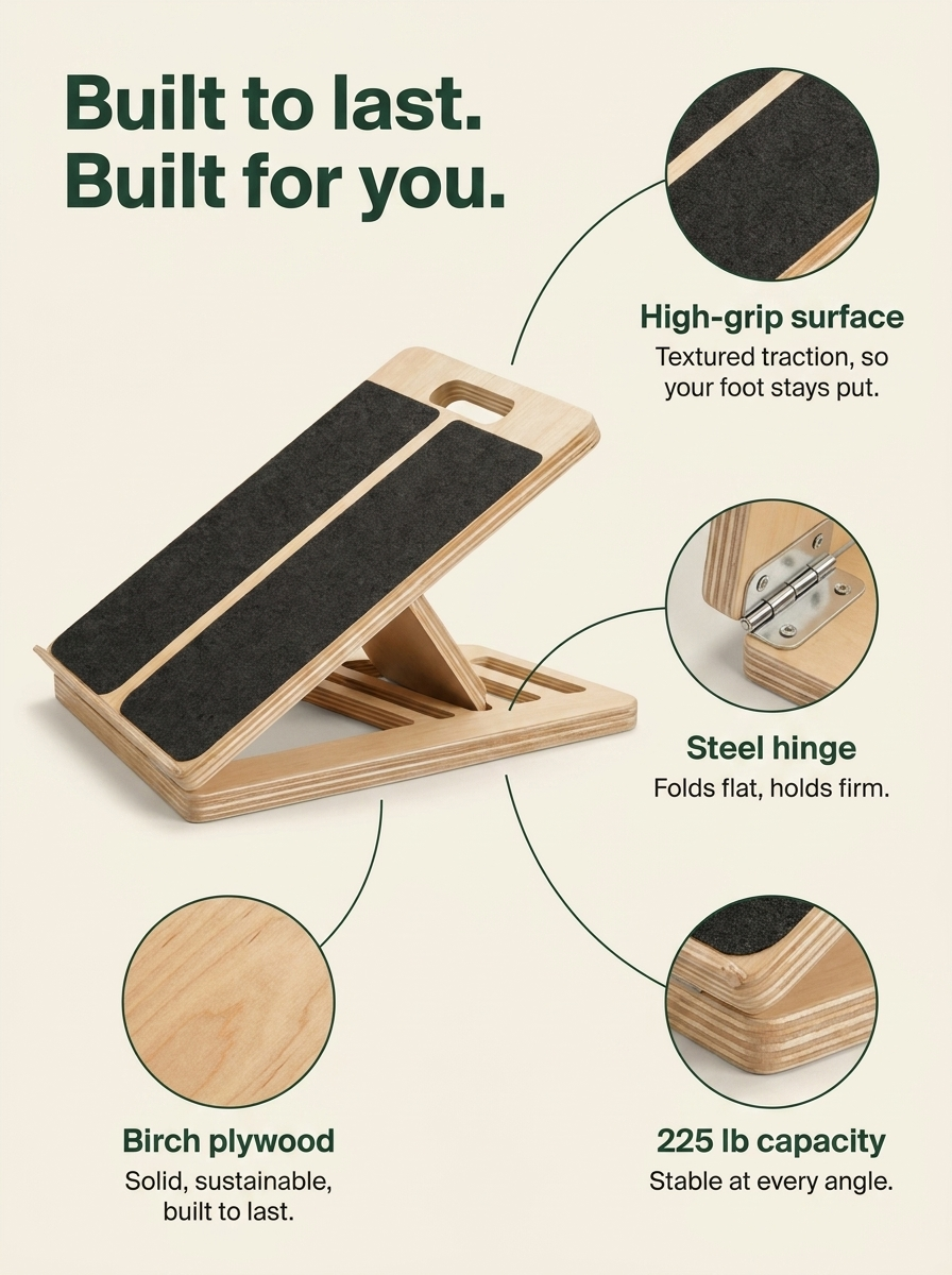 Premium wooden slant board for professional calf stretching and recovery