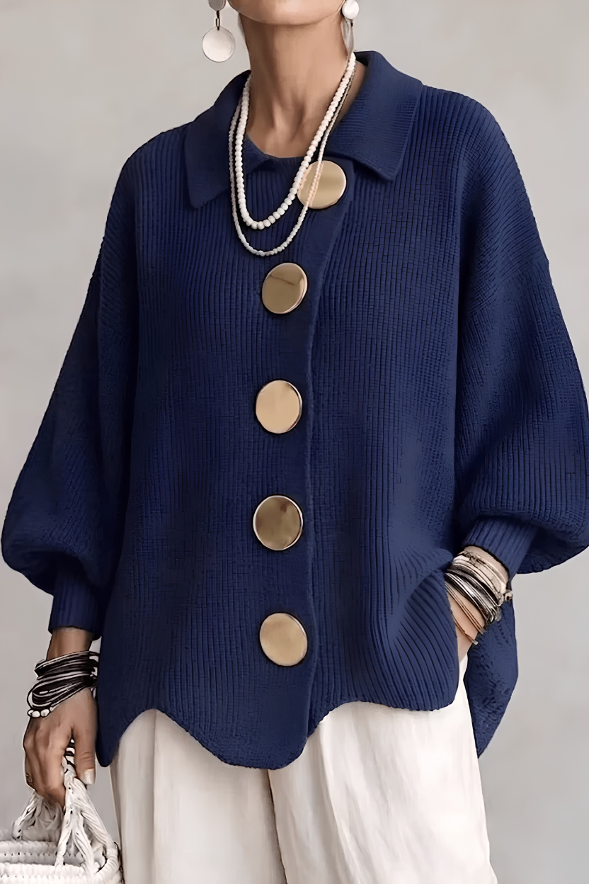 Elevated Ribbed-Knit Cardigan with Statement Gold Buttons for Fall/Winter