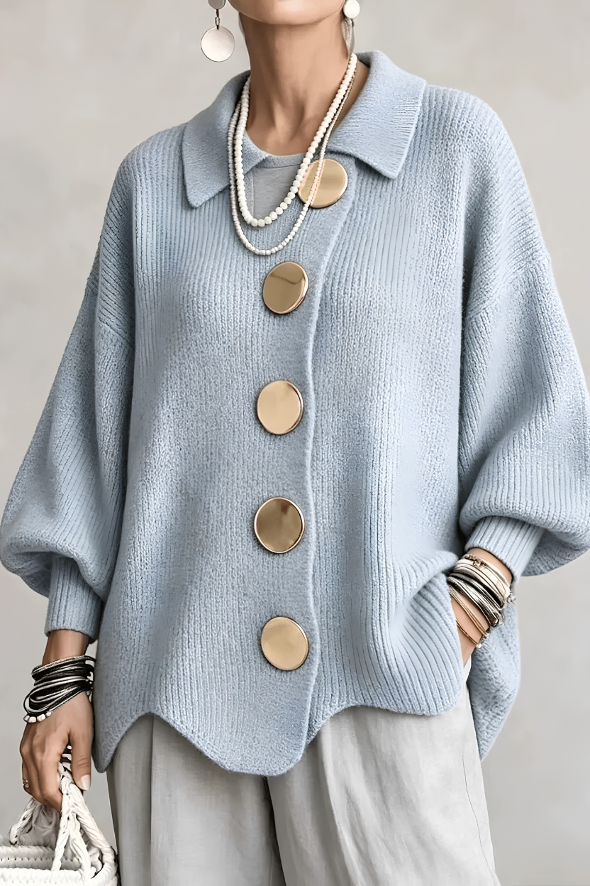 Elevated Ribbed-Knit Cardigan with Statement Gold Buttons for Fall/Winter