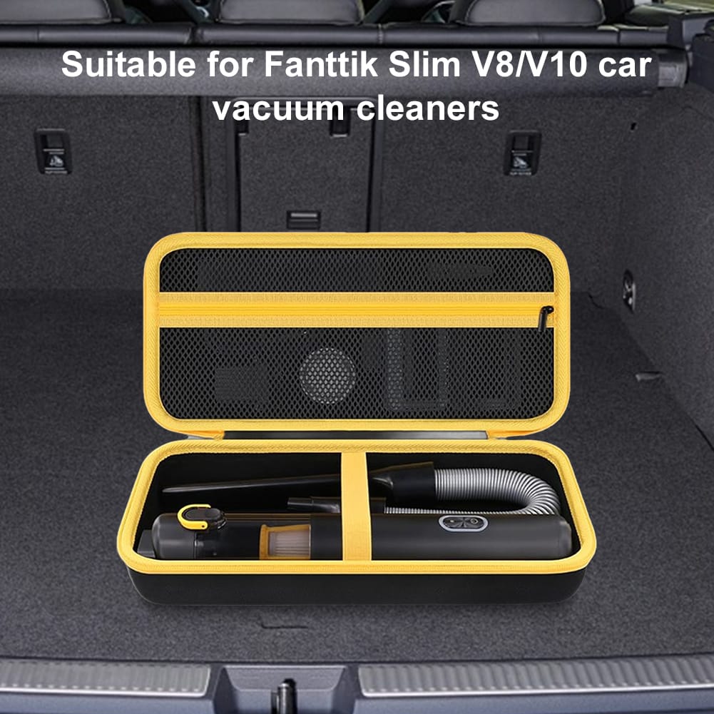 Durable yellow handle and zipper detail on storage case