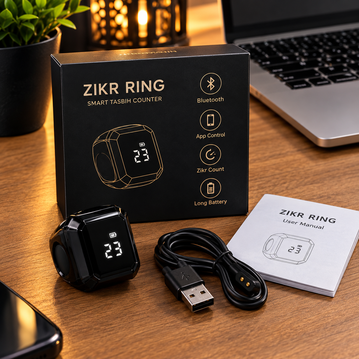 Zikr ring being used while traveling in an airport lounge