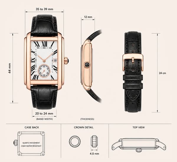 The Founder rectangular rose gold dress watch with croc-grain strap