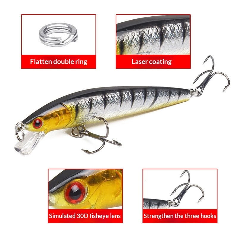 Premium fishing lure with realistic swimming action and sonic rattle beads.