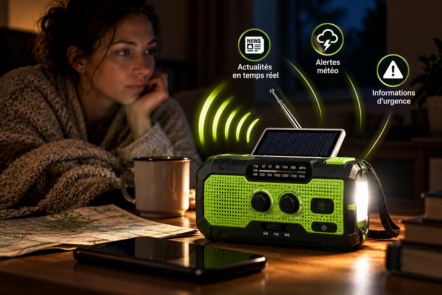 Recharge de smartphone via radio d'urgence