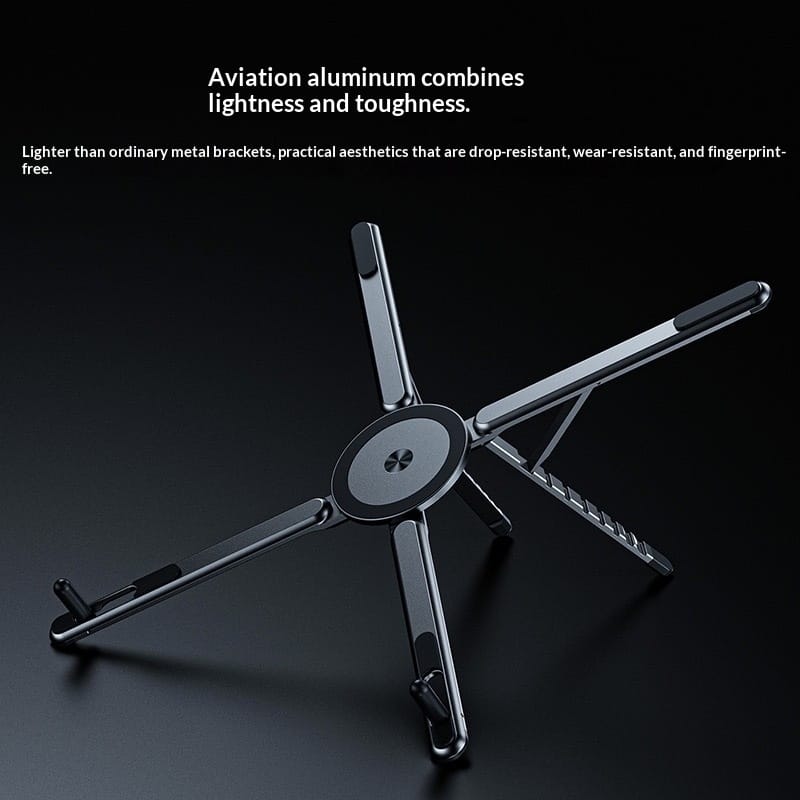 Hochwertiger Aluminium-Laptopständer in einer modernen, professionellen Arbeitsumgebung.