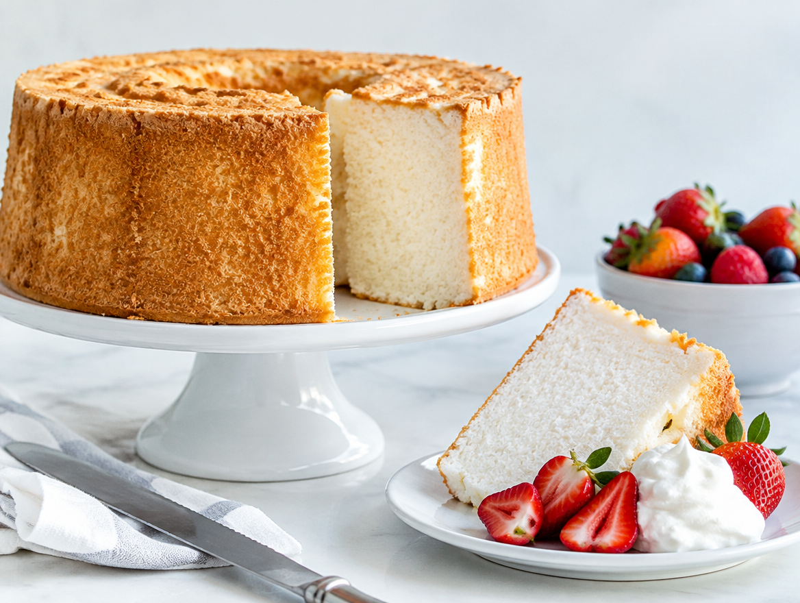 Close up of a perfectly baked sponge cake showing texture
