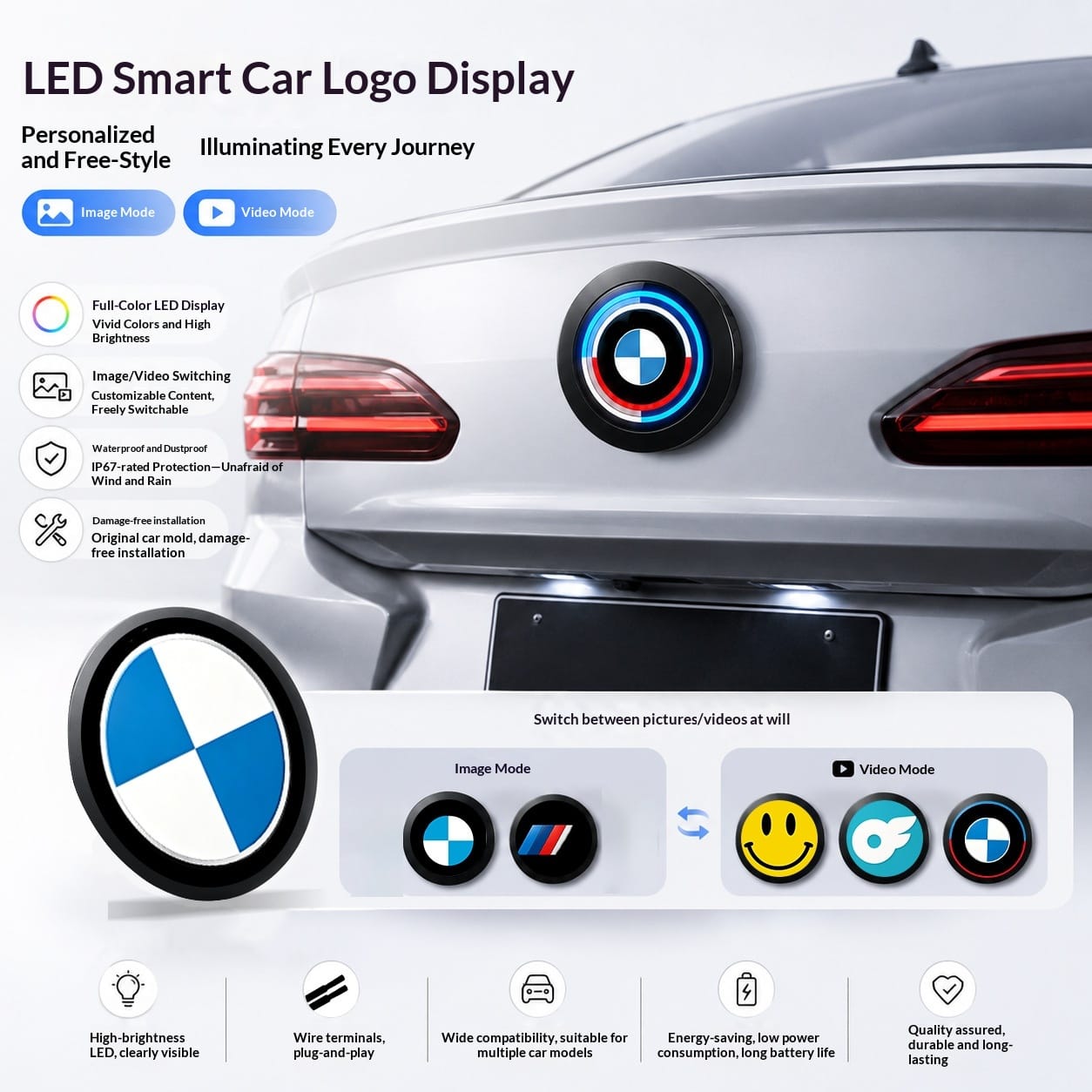 Customizable high resolution LED car emblem