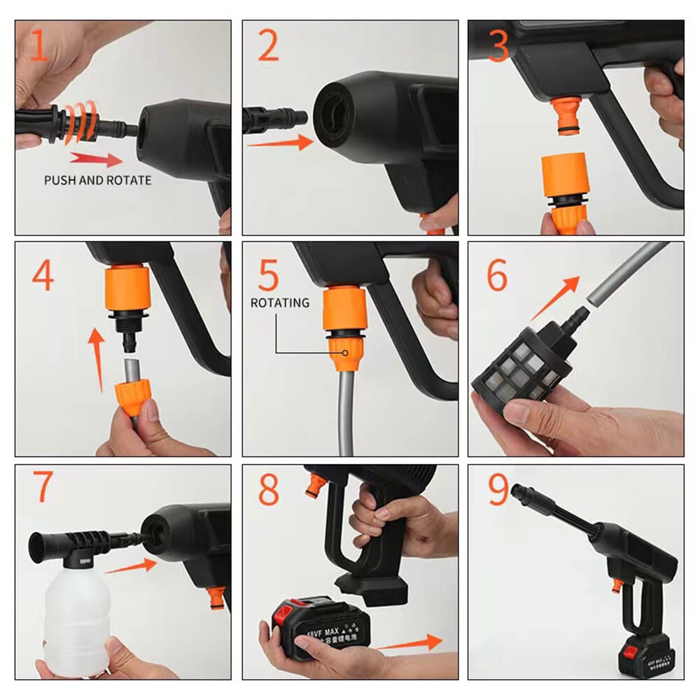 Attaching the nozzle to the pressure washer extension rod
