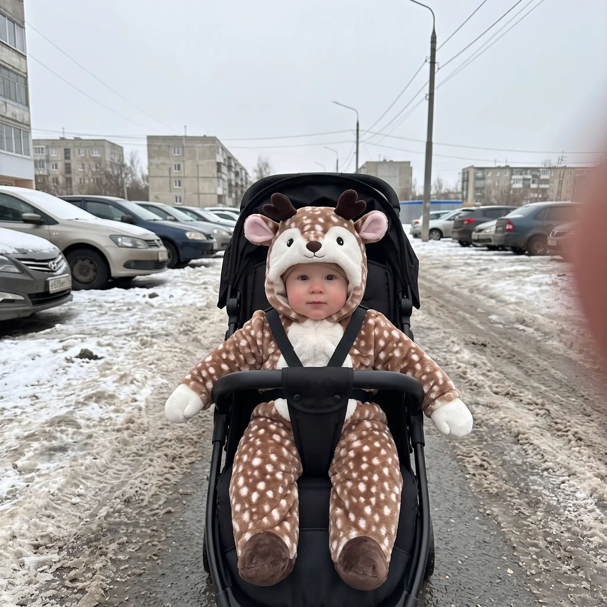 Happy baby in winter outfit