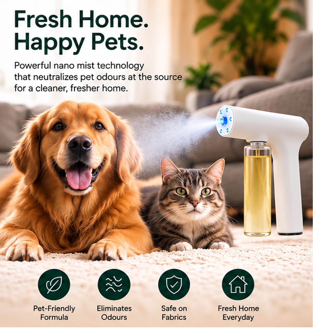 Pet odor remover spray on fabric