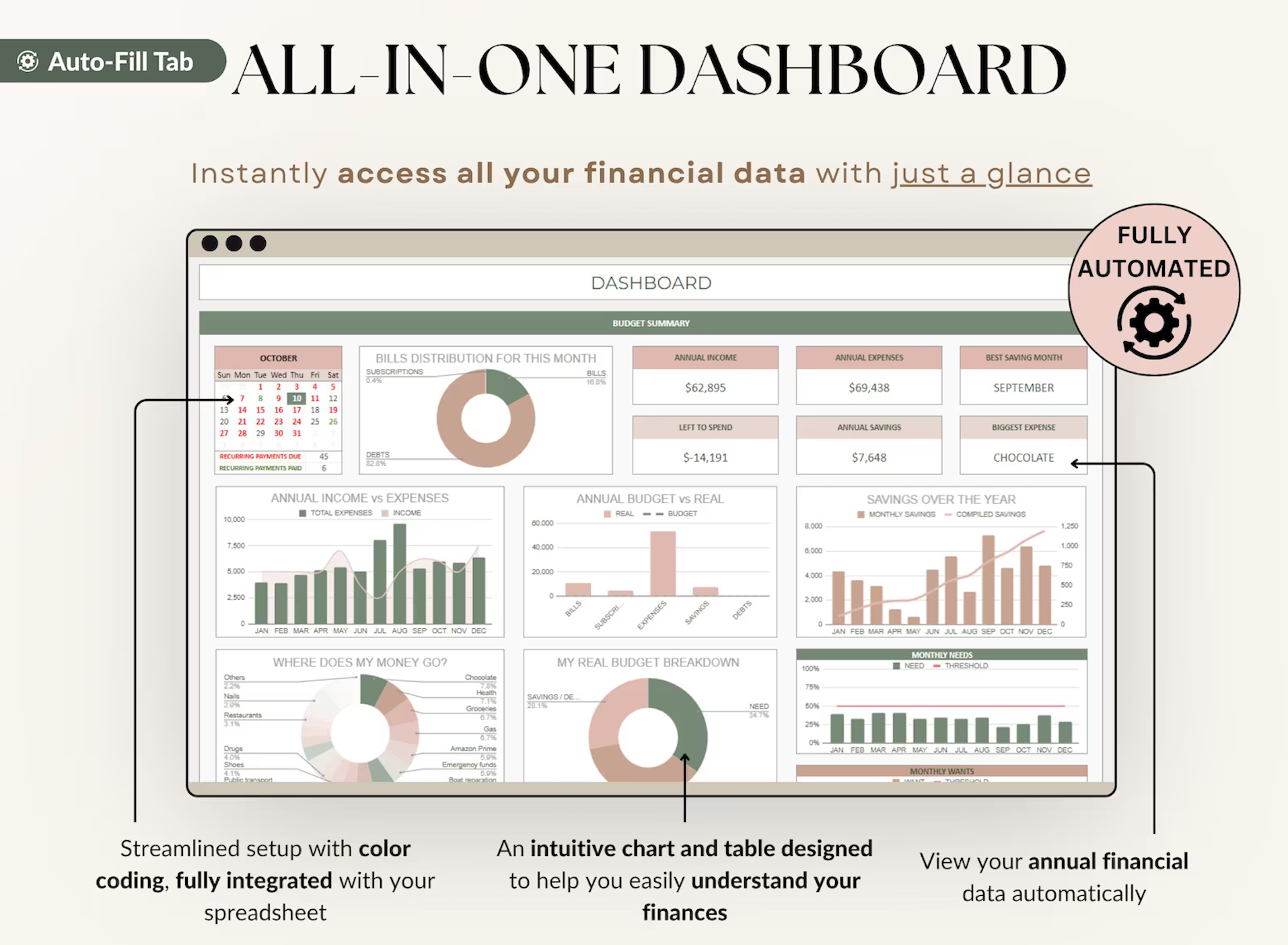 Digital financial dashboard visualizing monthly savings progress and debt reduction