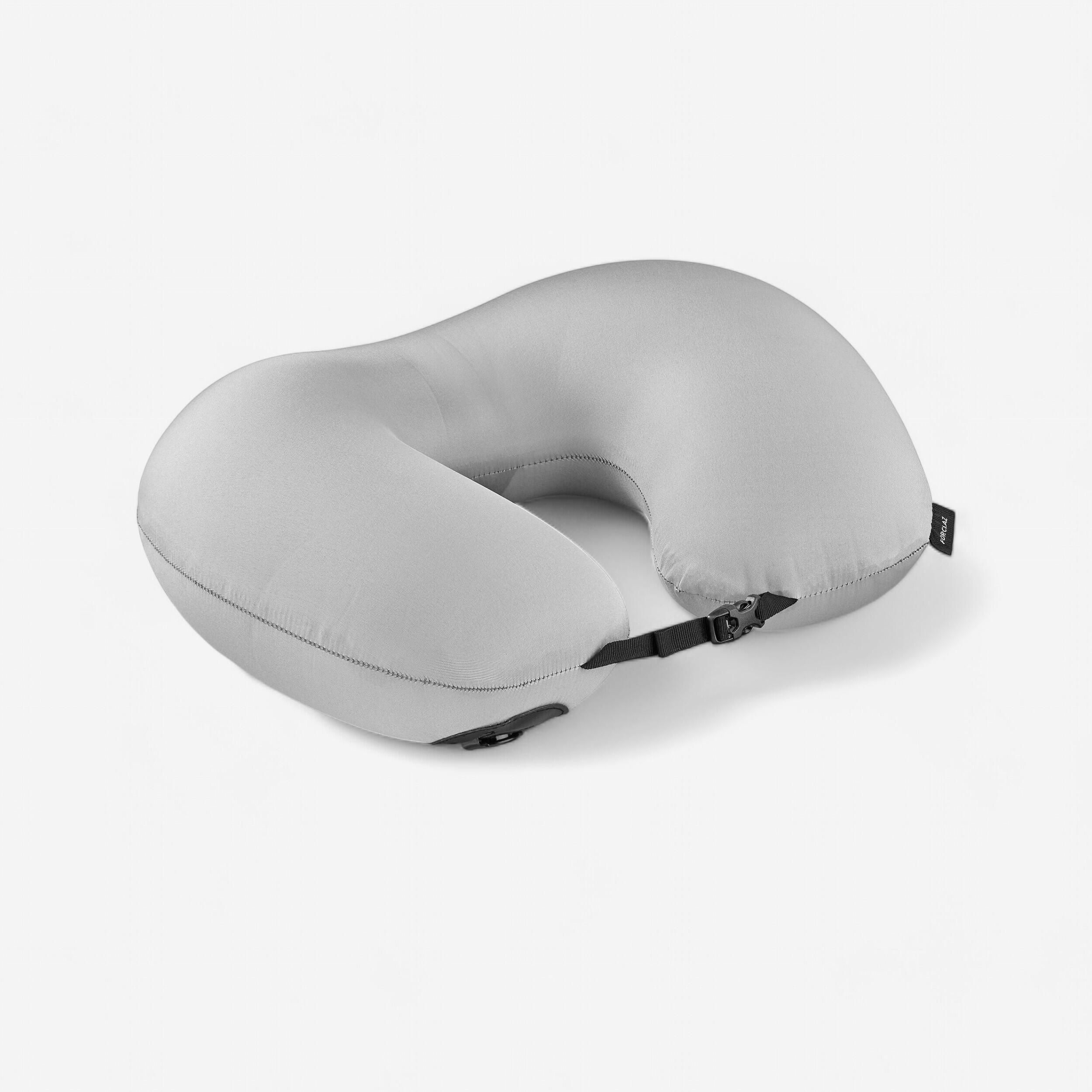 Traditional U-shaped travel pillow on a seat