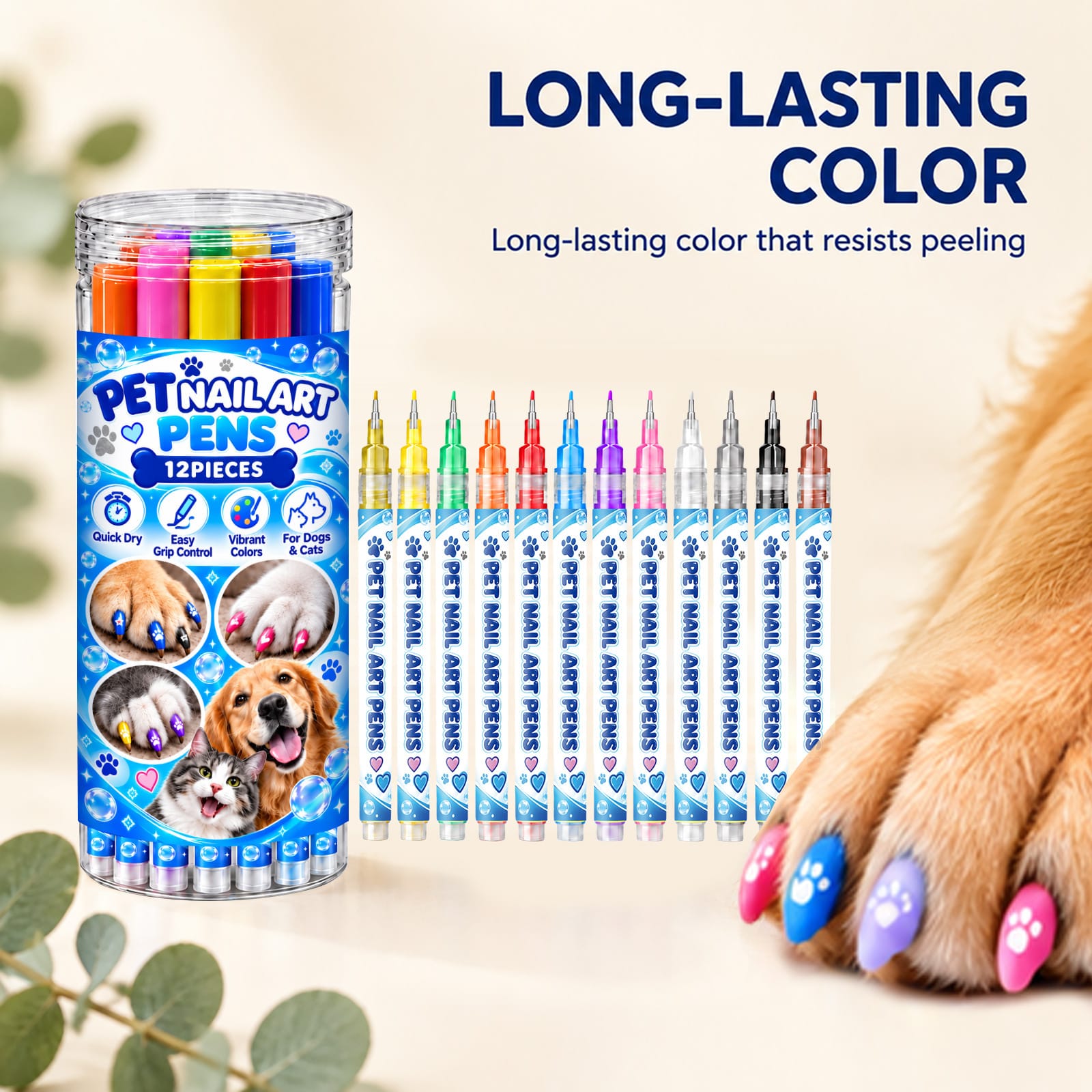 Vibrant colorful pet toy with an ergonomic handle for easy play