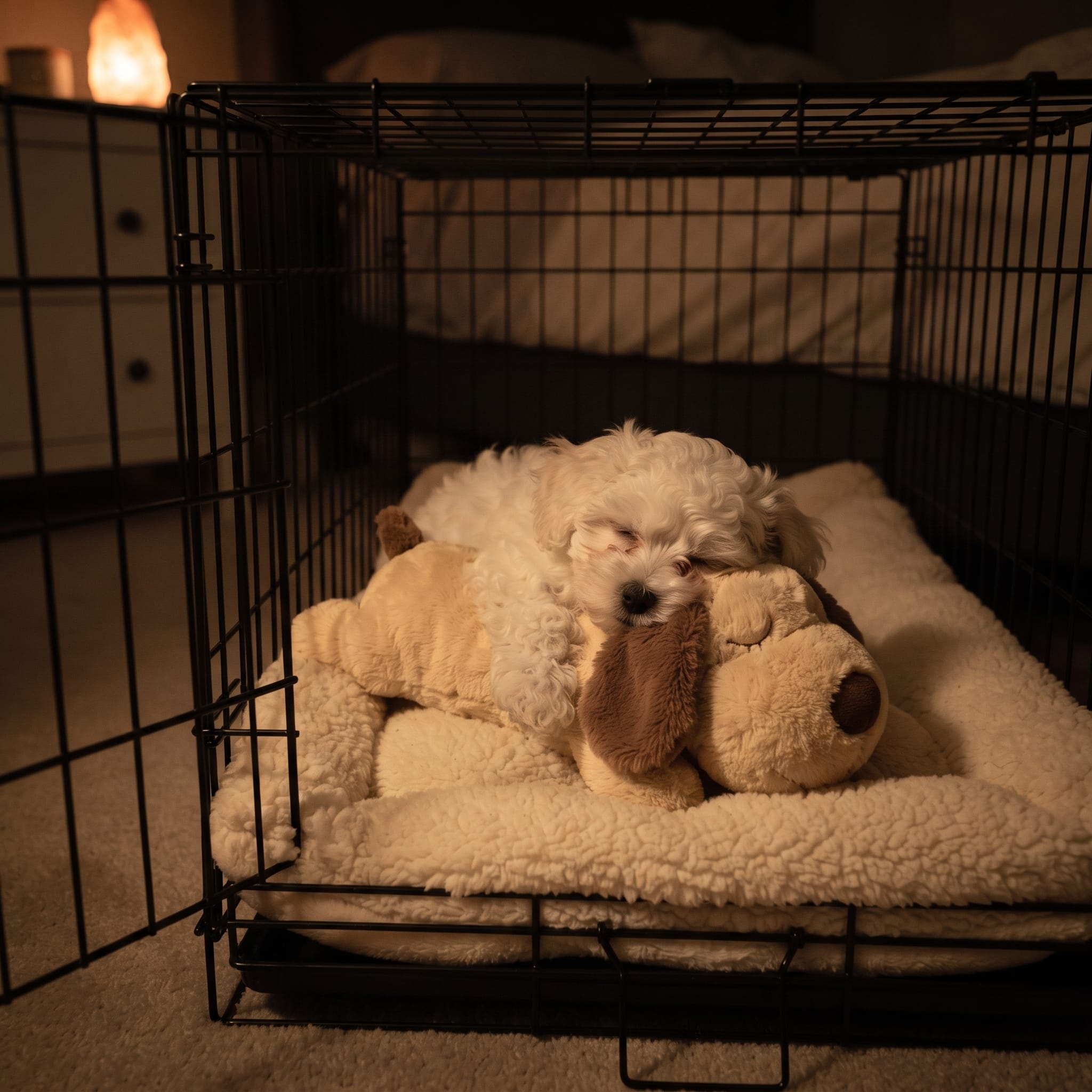A close up of a dog owner placing the heartbeat module inside the soft CalmPup plush toy