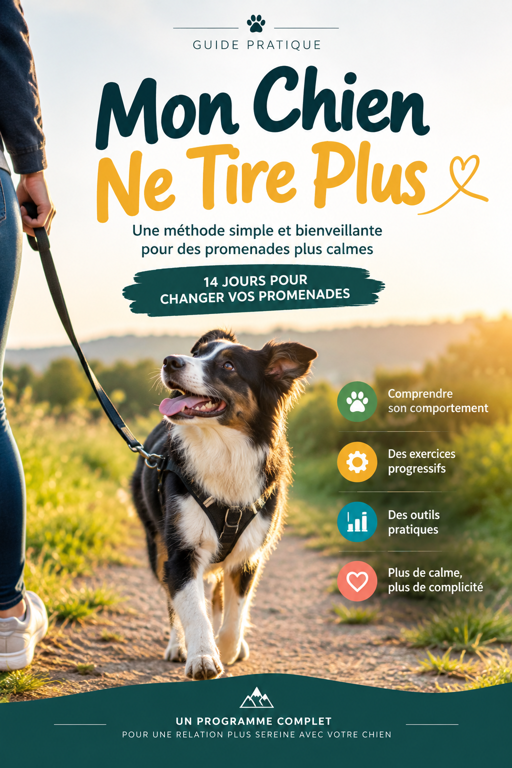 Chien marchant calmement en laisse