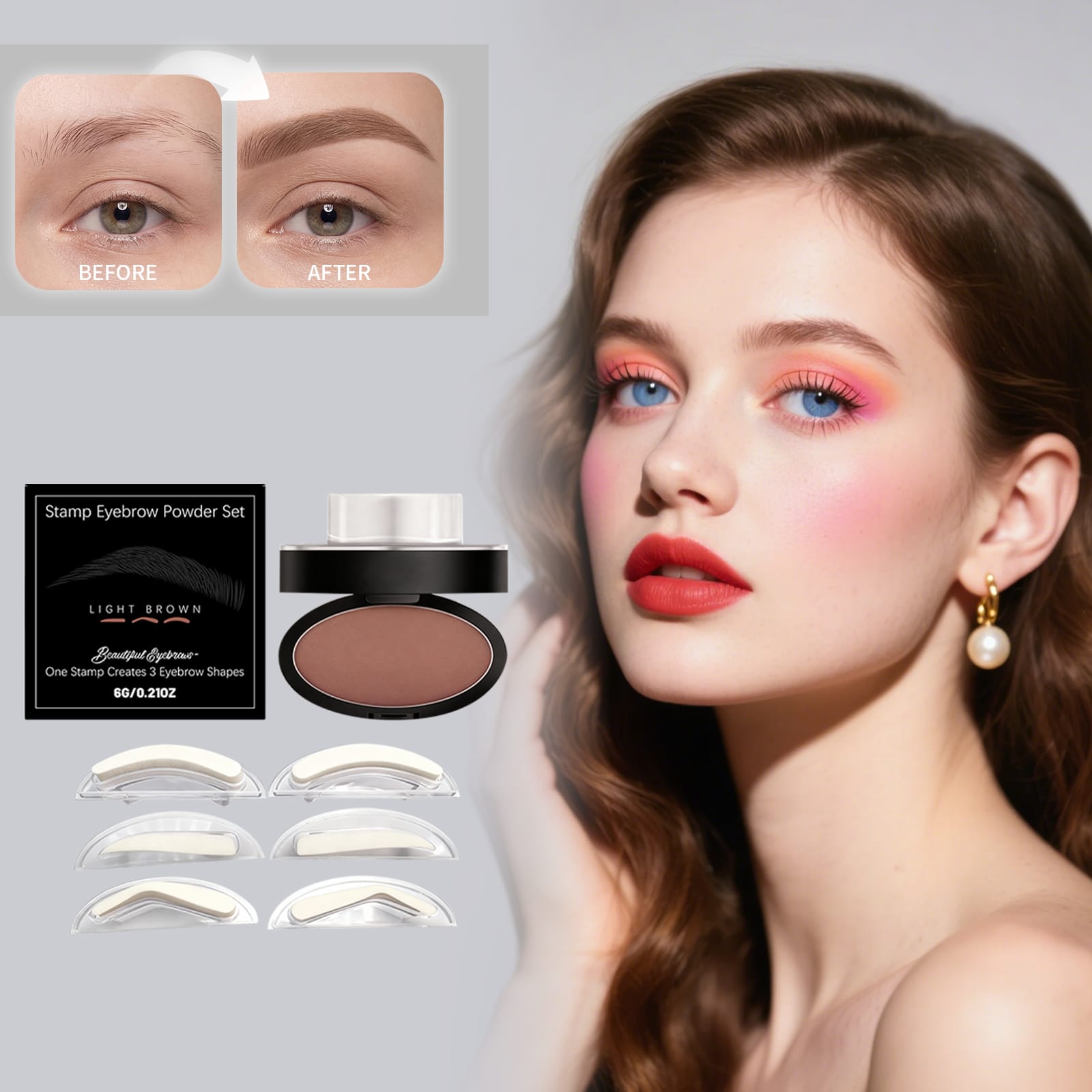 Waterproof eyebrow powder compact with brush