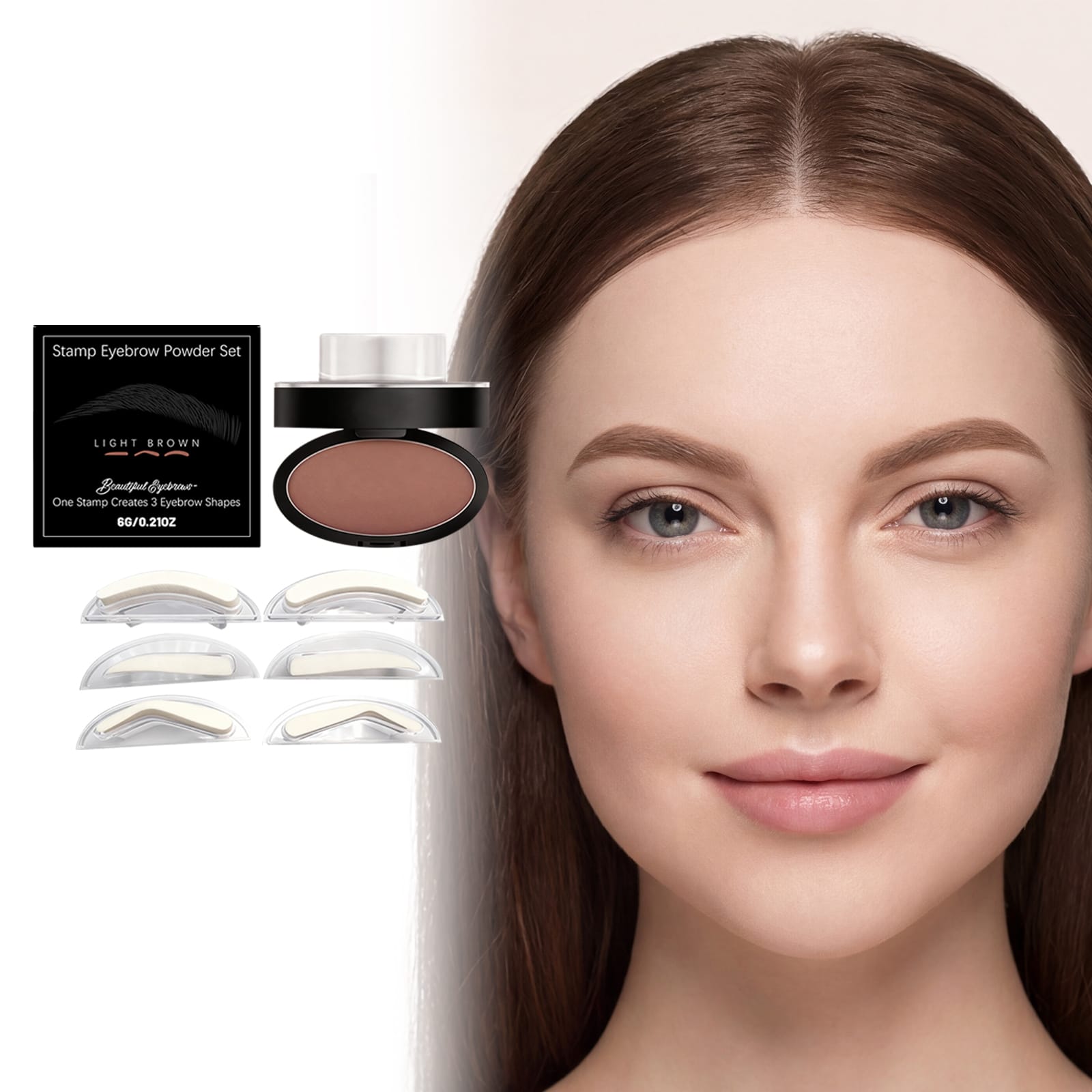 Eyebrow stamps with three shape options and compact design