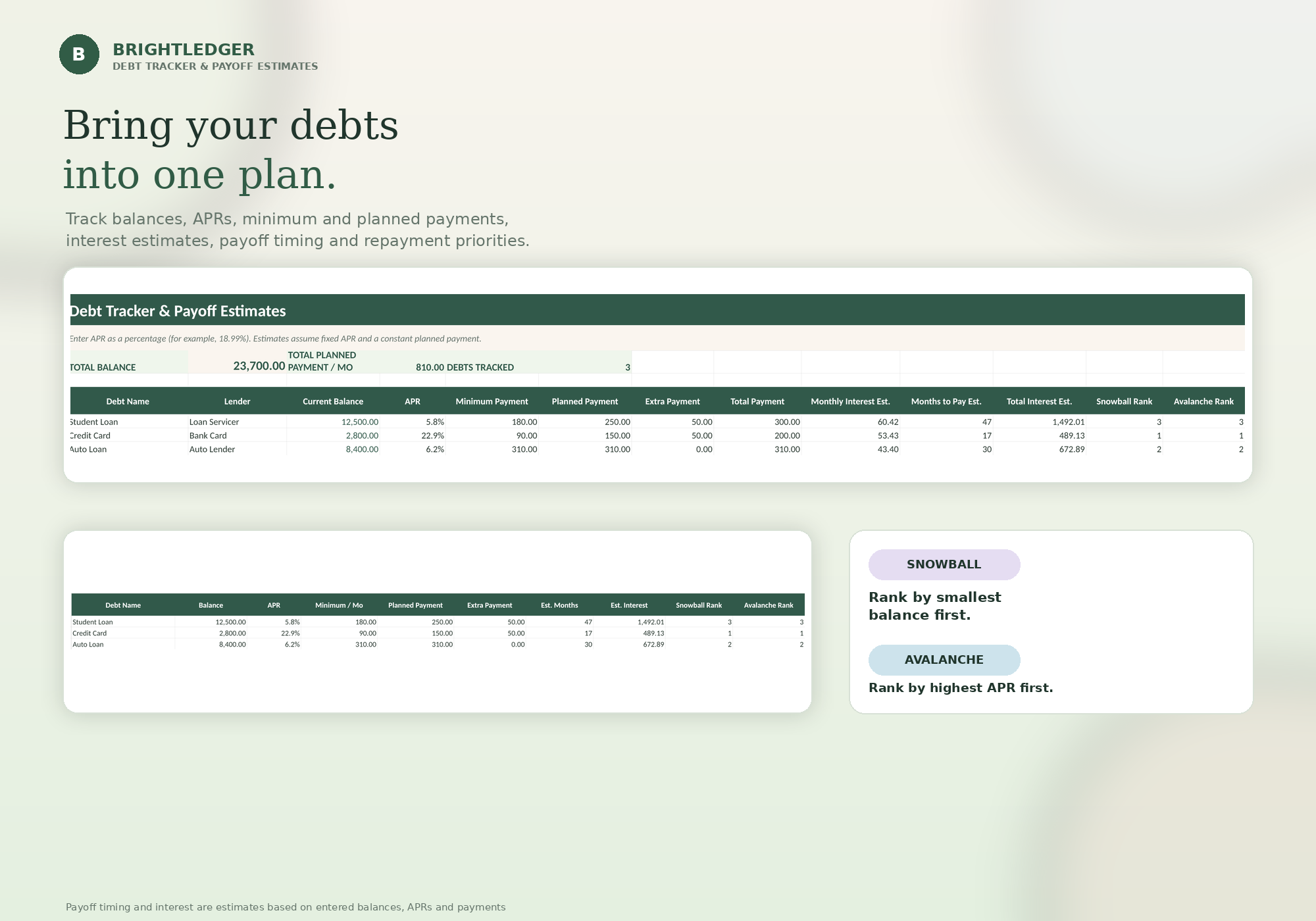 Illustration showing budgeting, debt, savings, and bill management features
